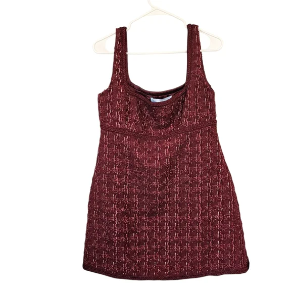 Hill House The Bennet Mini Dress Tweed Burgundy Maroon